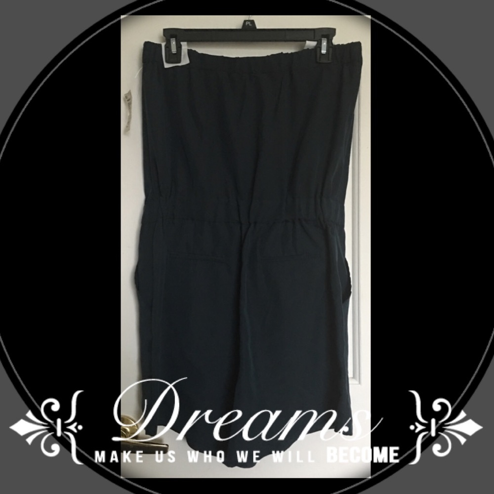 Sharagano Blue Strapless Challis Pocket Romper